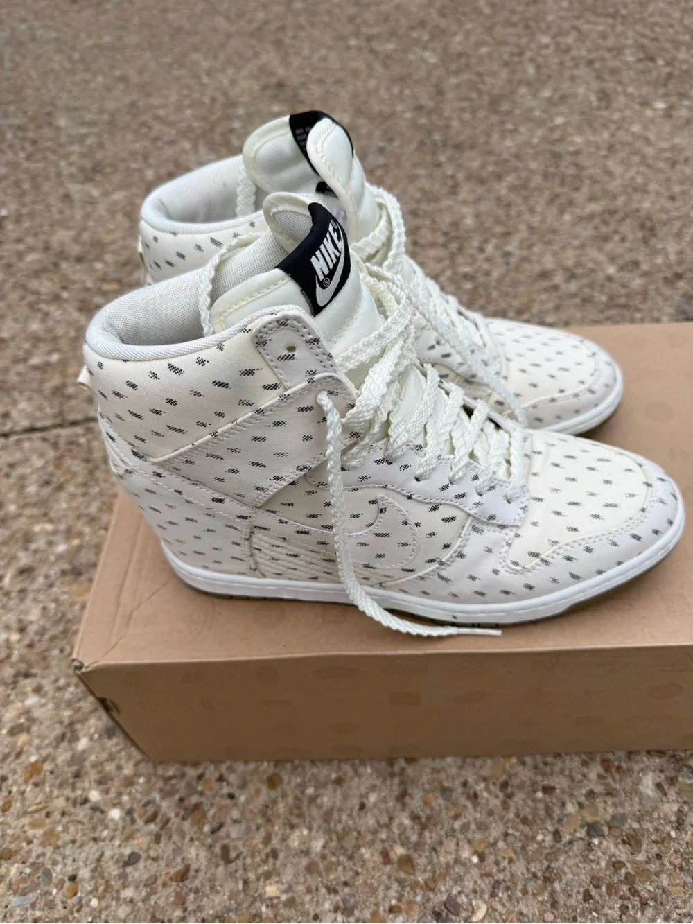 Nike White High-Top Heel Sneakers with Black Logo Accent - Picture 2 of 4